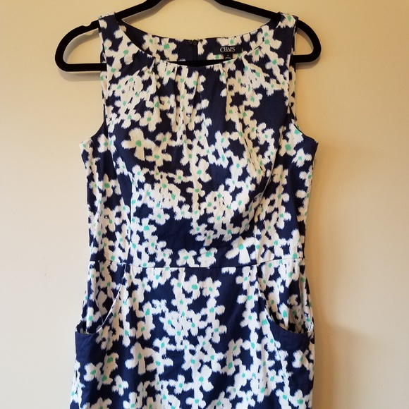 Chaps Floral High Neck Sleeveless Dress Pockets 14 - Picture 2 of 6